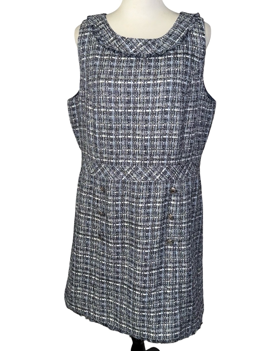 Talbots Americana Tweed Shift Dress blue white women’s sz 16 nwt new